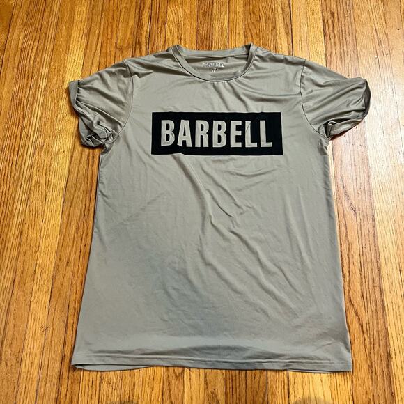 Barbell Shirt Mens Medium Tan Weightlifting Performance Tshirt - Picture 1 of 8